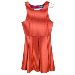 L'Amour by Nanette Lepore Orange Pink Stripe Sleeveless Skater Dress Dopamine